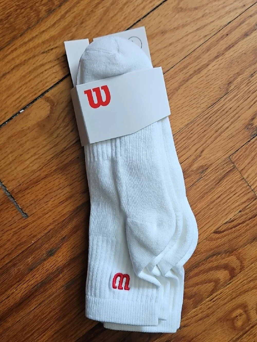 Wilson White Crew Athletic Socks with Red 'W' Logo